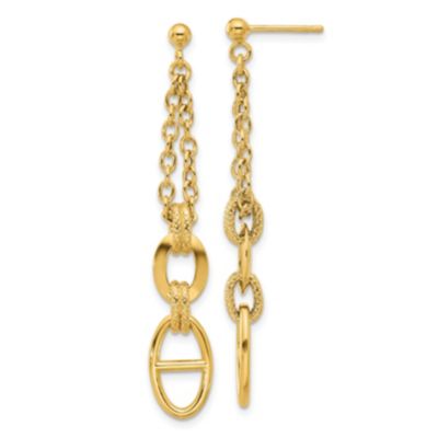 14K Yellow Gold Polished and Textured Dangle Post Earrings