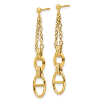 14K Yellow Gold Polished and Textured Dangle Post Earrings
