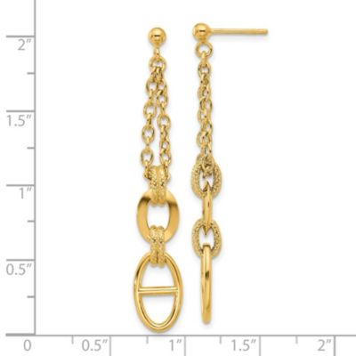 14K Yellow Gold Polished and Textured Dangle Post Earrings