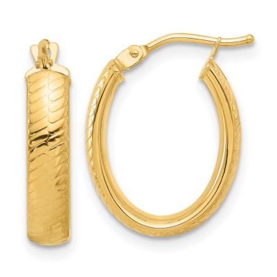 Belk & Co 14K Yellow Gold Polished and Textured Oval Hoop Earrings