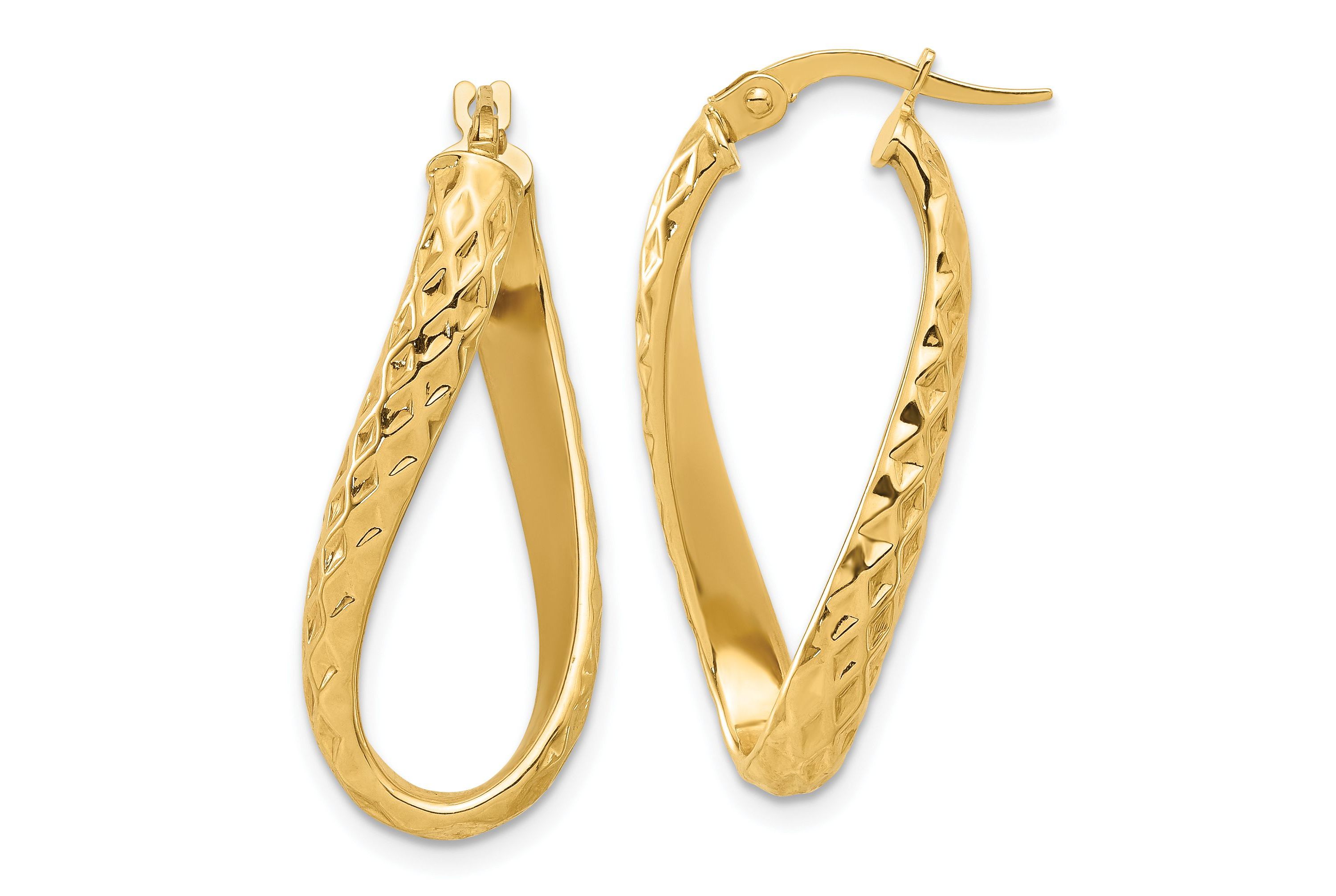14K Yellow Gold Polished and Diamond-cut Twist Hoop Earrings