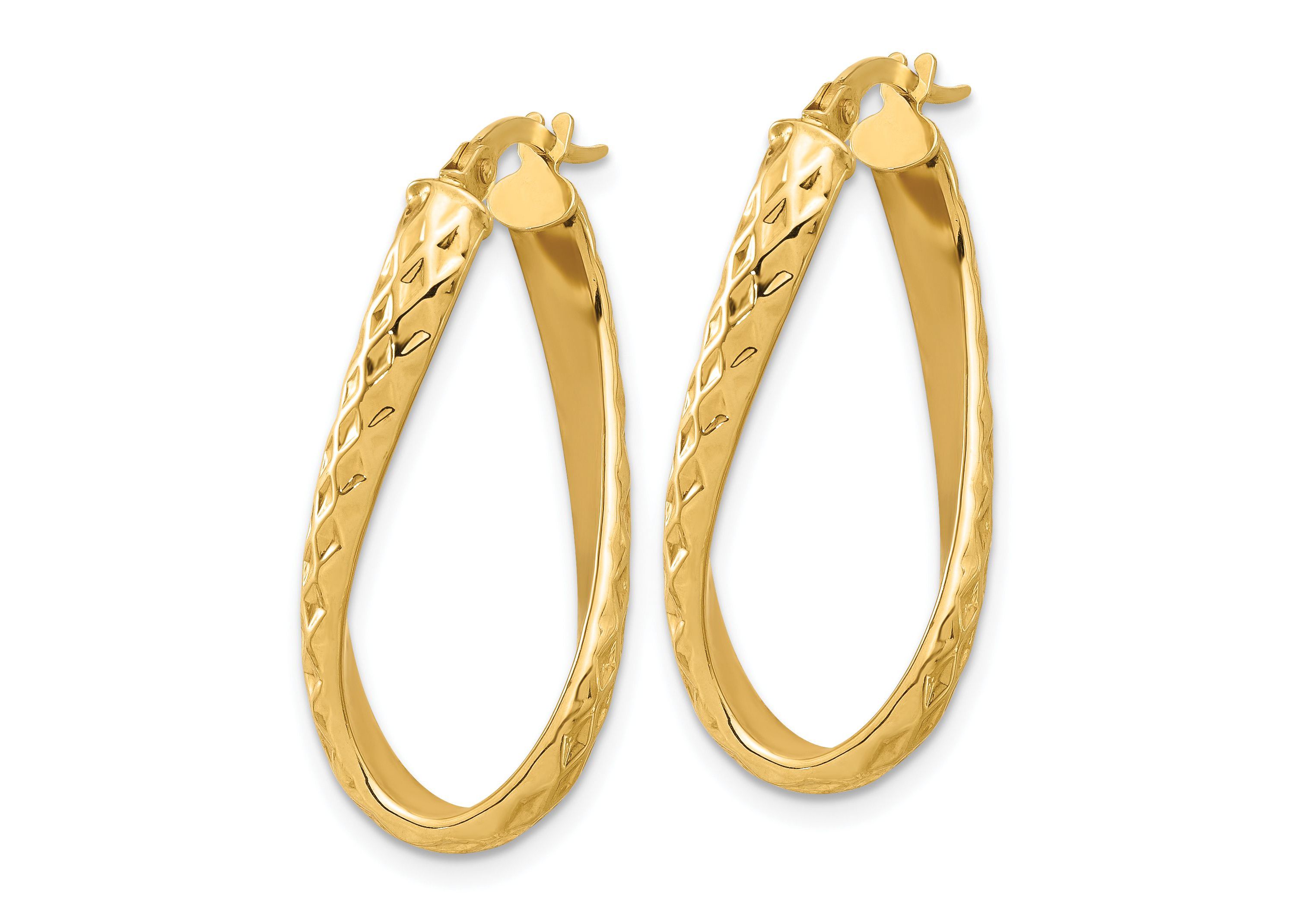 14K Yellow Gold Polished and Diamond-cut Twist Hoop Earrings