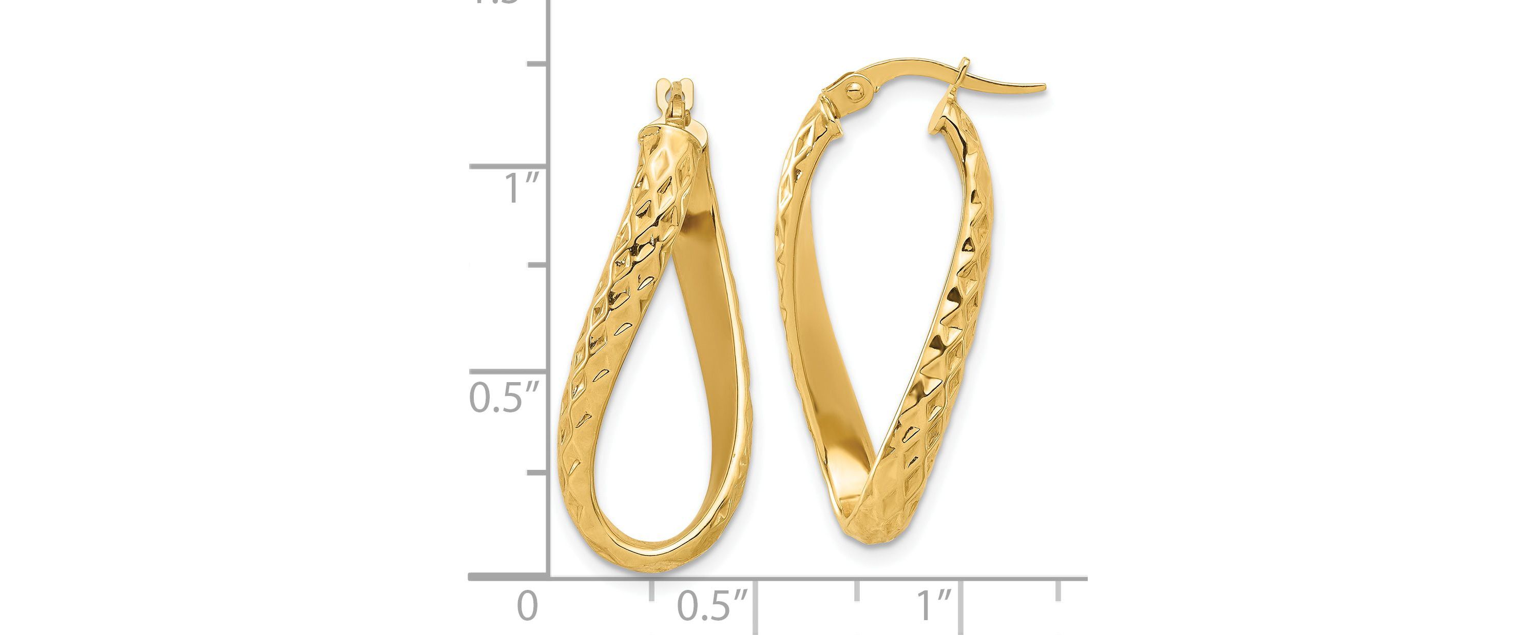 14K Yellow Gold Polished and Diamond-cut Twist Hoop Earrings