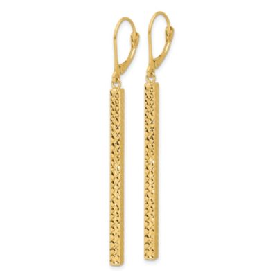 14K Yellow Gold Polished and Diamond-cut Bar Dangle Leverback Earrings