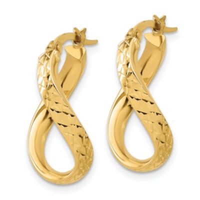 14K Yellow Gold Polished and Diamond-cut Twist Hoop Earrings