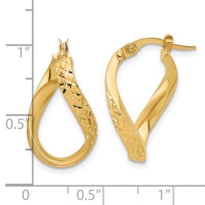 14K Yellow Gold Polished and Diamond-cut Twist Hoop Earrings