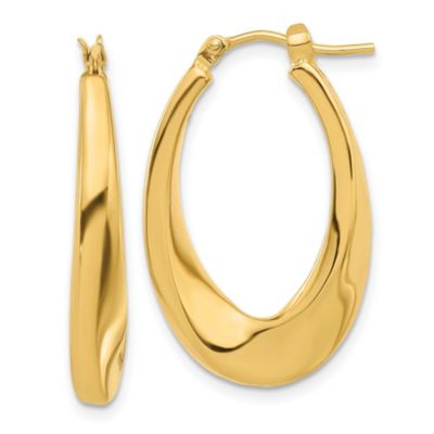 14K Yellow Gold Polished Hollow Oval Twist Hoop Earrings