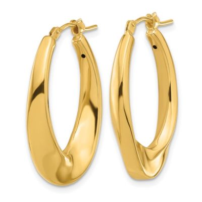 14K Yellow Gold Polished Hollow Oval Twist Hoop Earrings