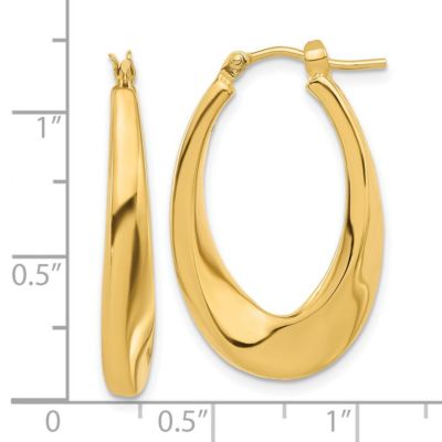 14K Yellow Gold Polished Hollow Oval Twist Hoop Earrings