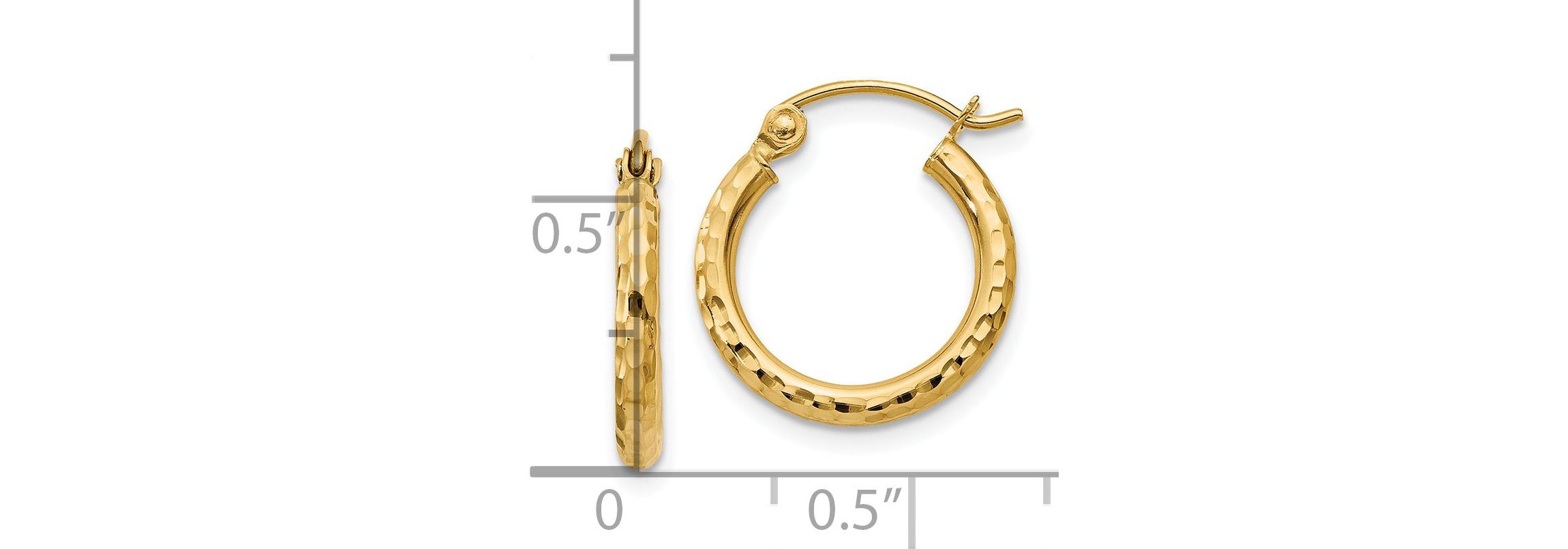 14K Yellow Gold Diamond-cut 2mm Round Tube Hoop Earrings