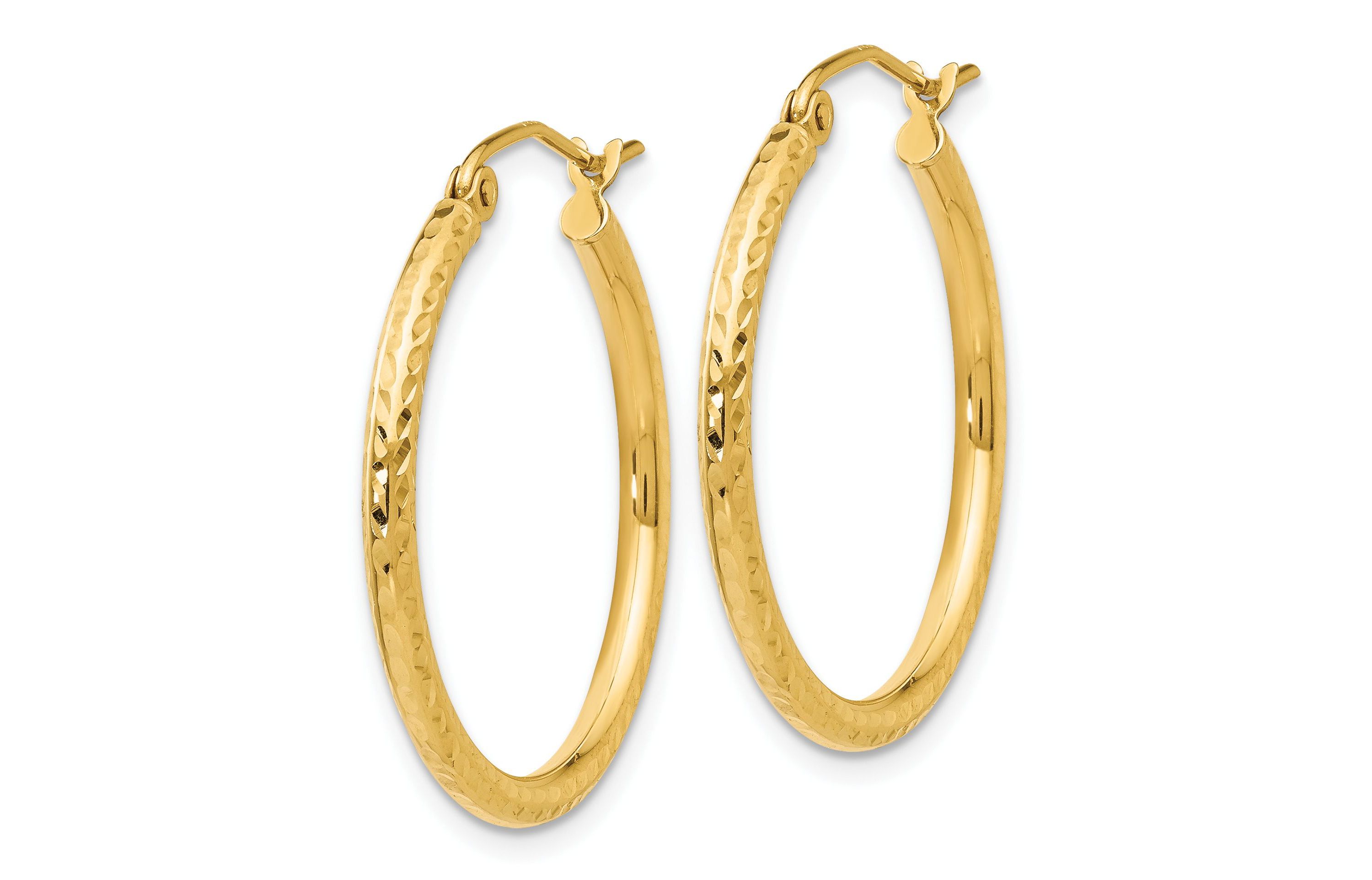 14K Yellow Gold Diamond-cut 2mm Round Tube Hoop Earrings