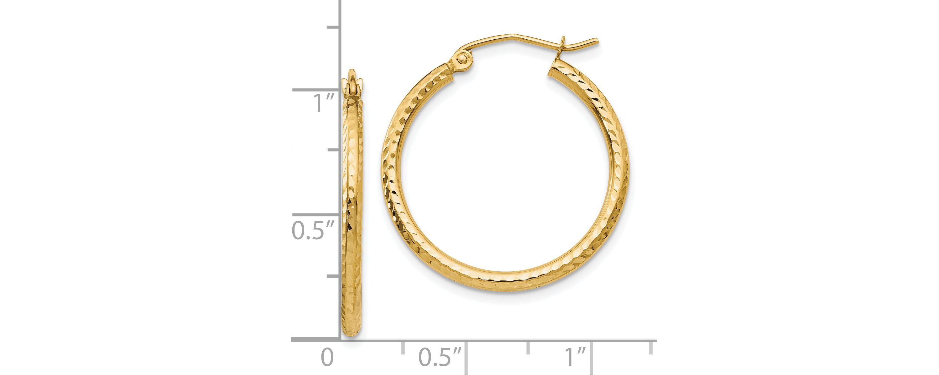 14K Yellow Gold Diamond-cut 2mm Round Tube Hoop Earrings