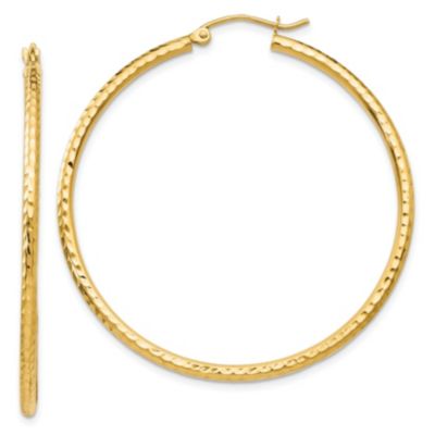 Belk & Co 14K Yellow Gold Diamond-cut 2mm Round Tube Hoop Earrings -  0196904173725