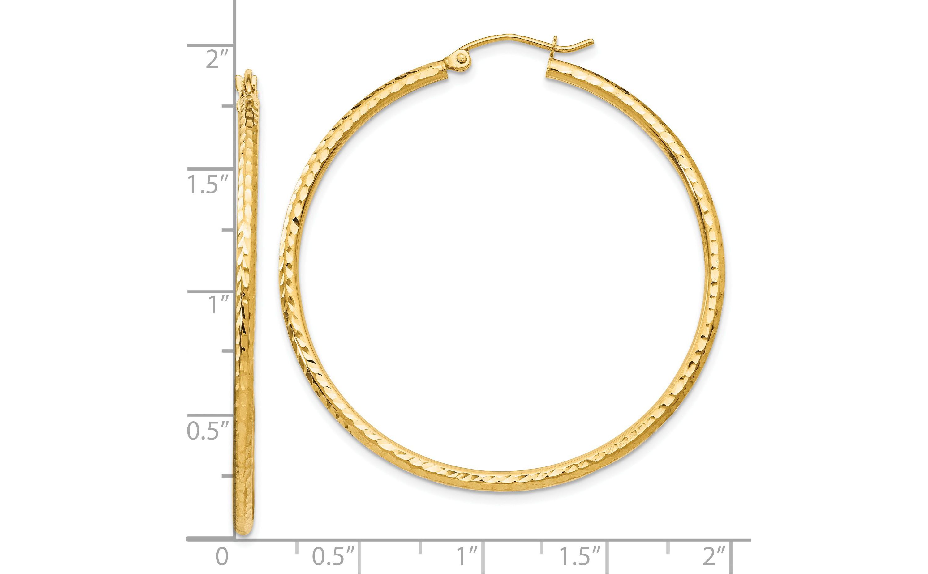 14K Yellow Gold Diamond-cut 2mm Round Tube Hoop Earrings