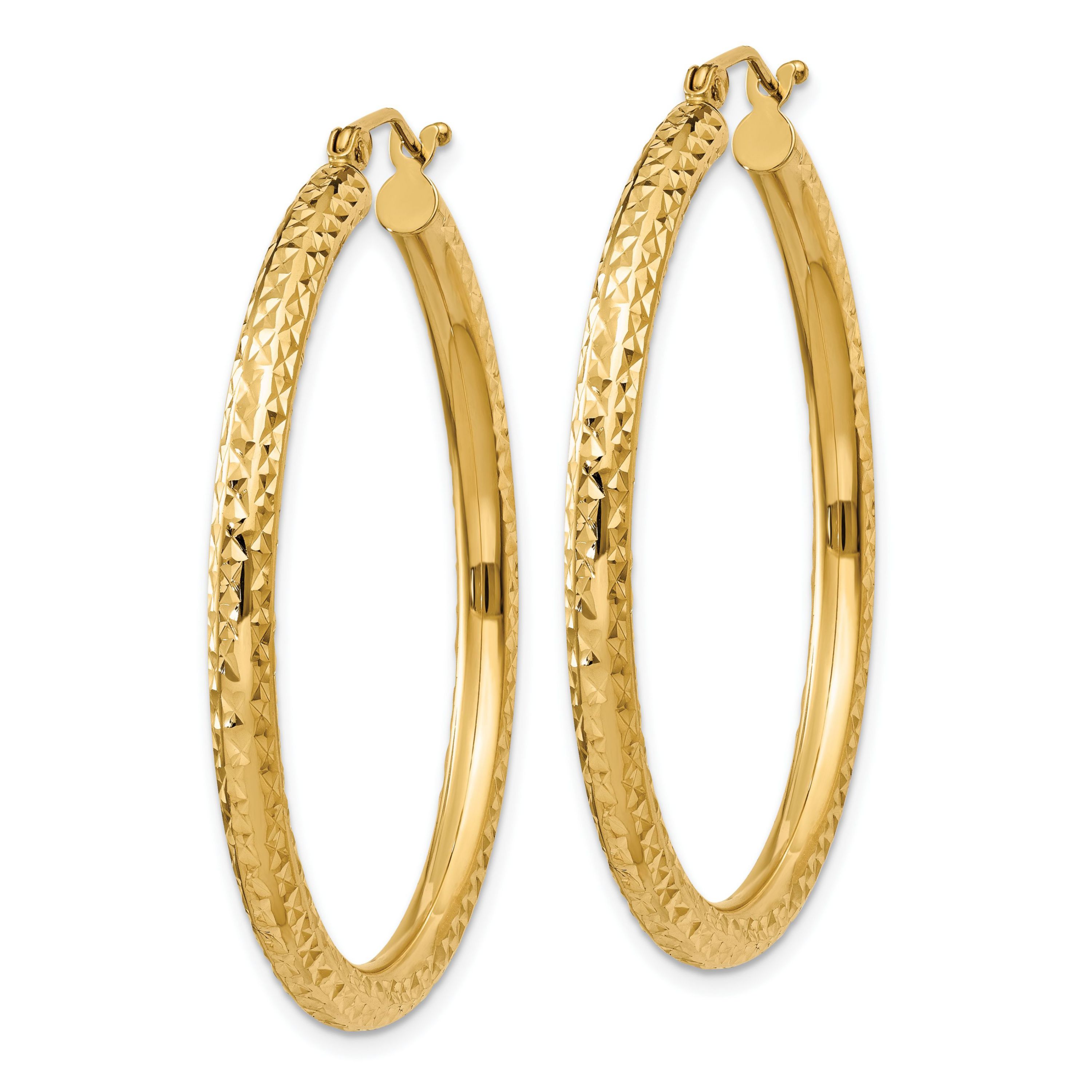 14K Yellow Gold Diamond-cut 3mm Round Hoop Earrings