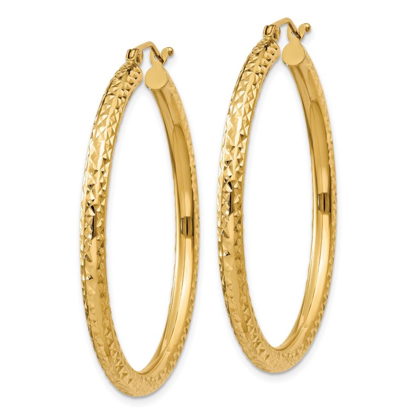 14K Yellow Gold Diamond-cut 3mm Round Hoop Earrings