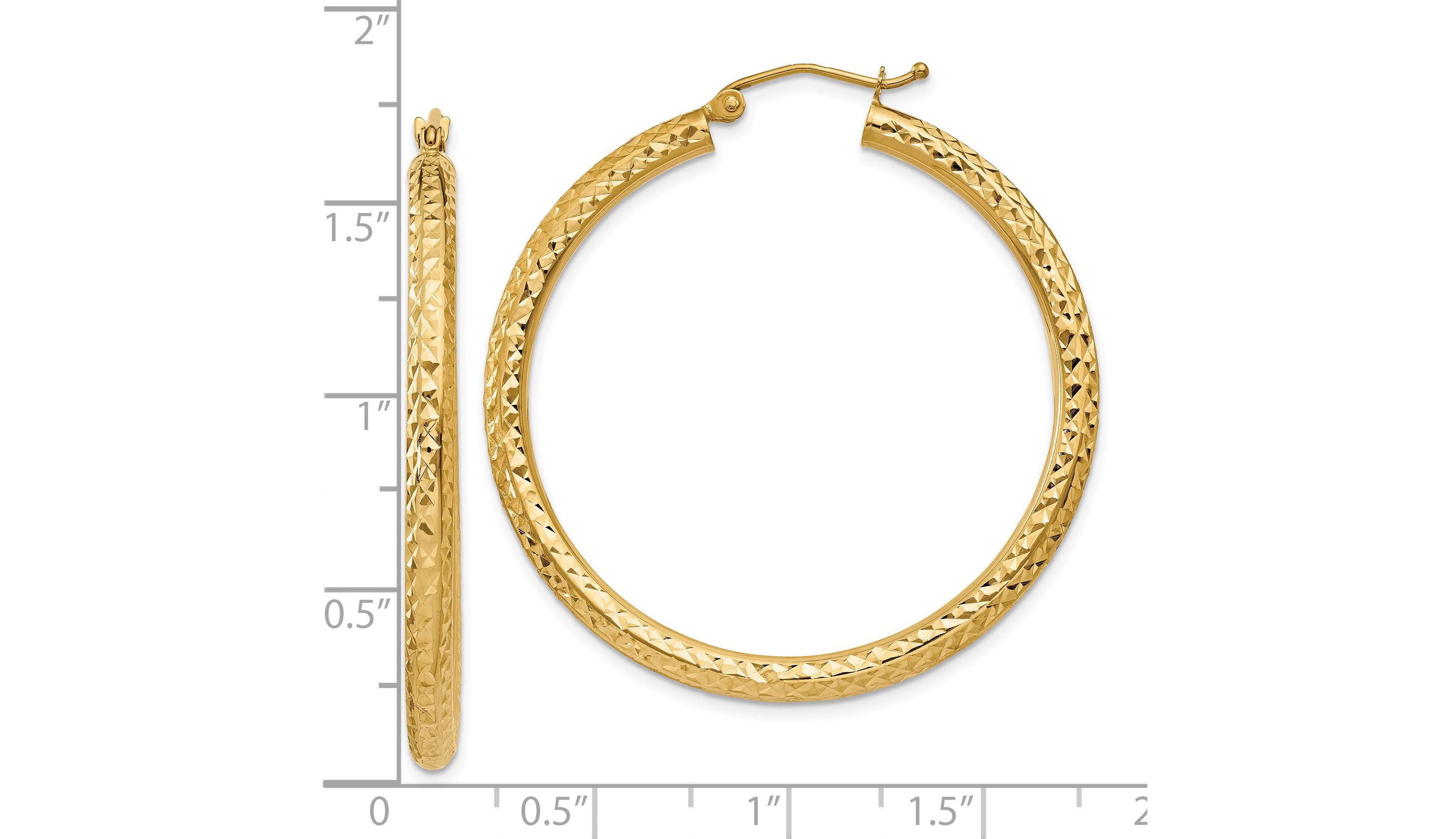 14K Yellow Gold Diamond-cut 3mm Round Hoop Earrings