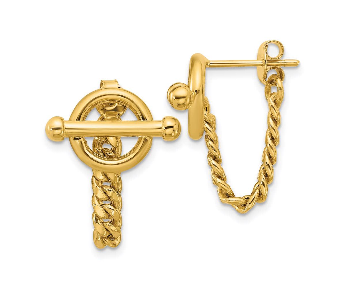 14K Yellow Gold Polished Toggle Chain Post Earrings