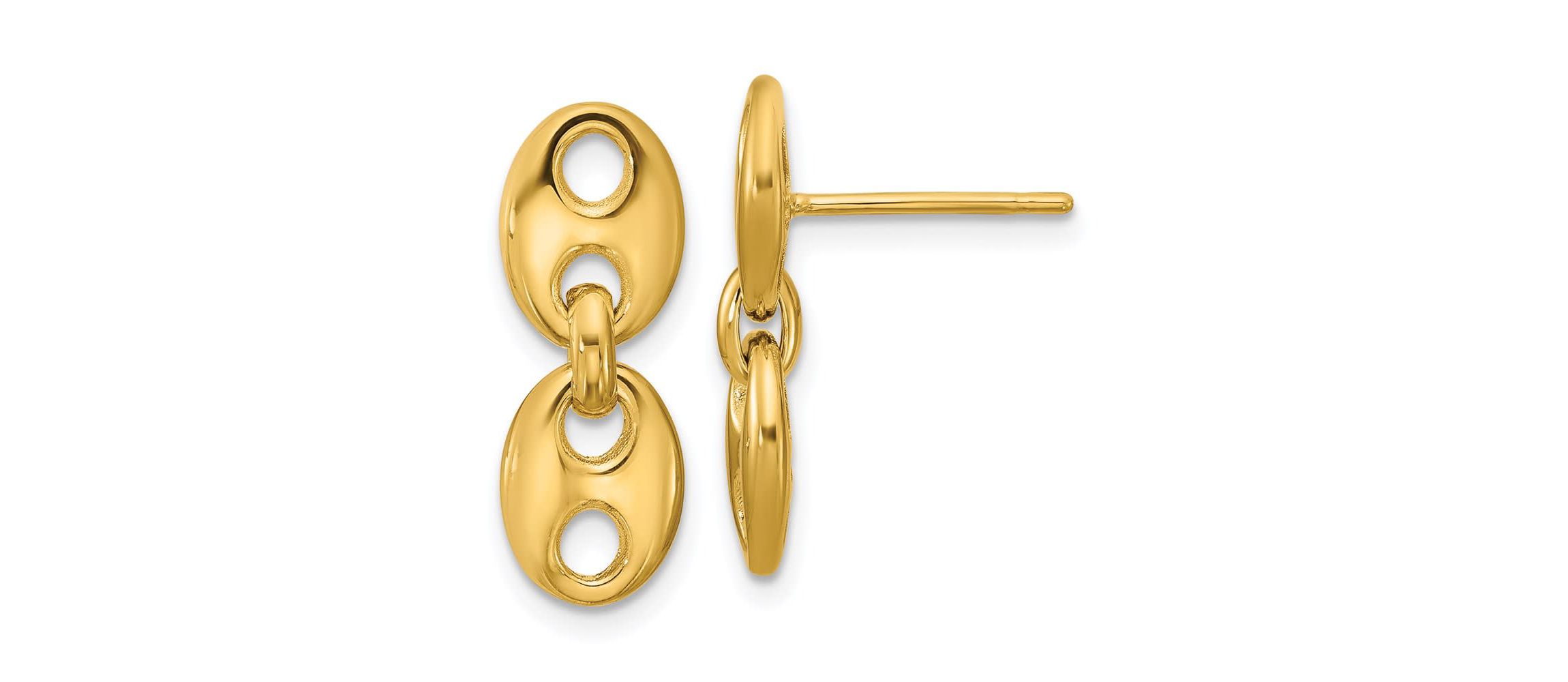 14K Yellow Gold Polished Hollow Dangle post Earrings