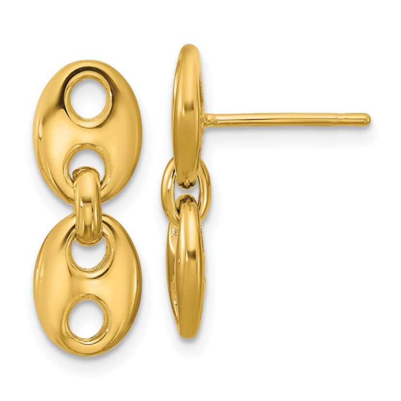 14K Yellow Gold Polished Hollow Dangle post Earrings