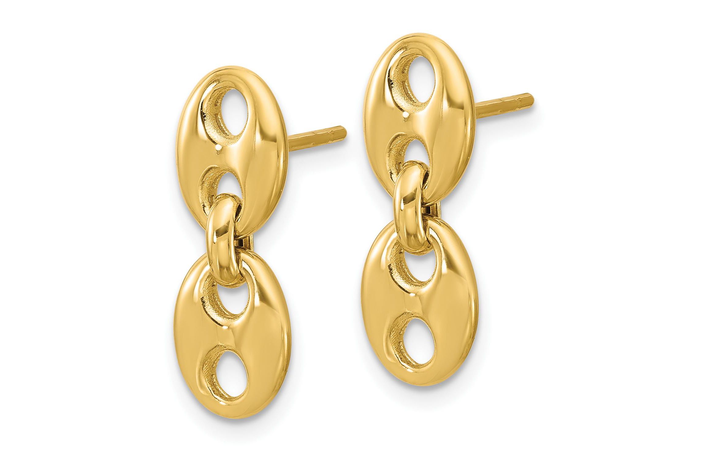14K Yellow Gold Polished Hollow Dangle post Earrings