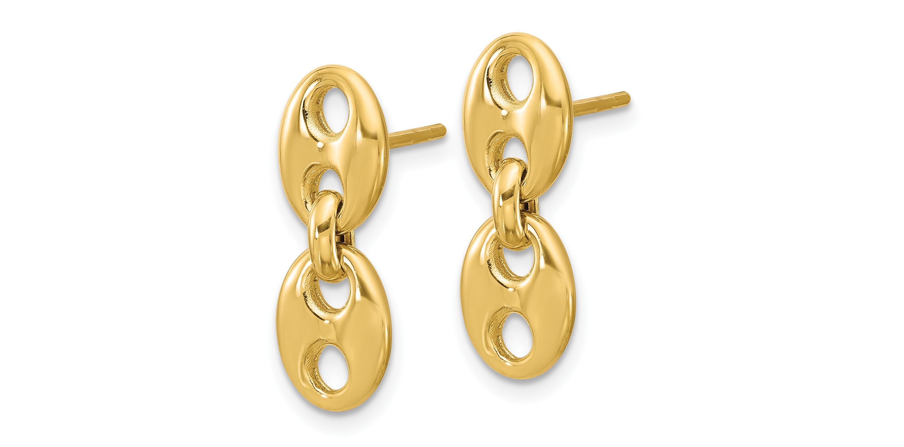 14K Yellow Gold Polished Hollow Dangle post Earrings