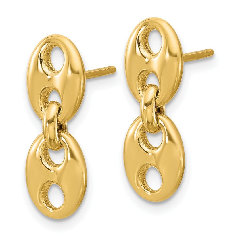 14K Yellow Gold Polished Hollow Dangle post Earrings