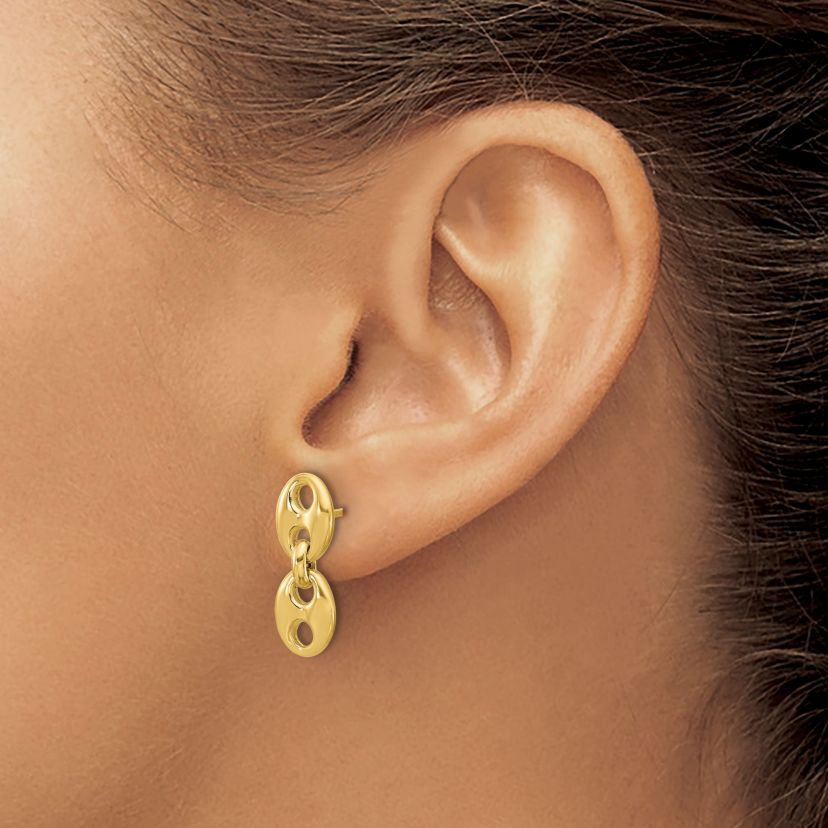 14K Yellow Gold Polished Hollow Dangle post Earrings