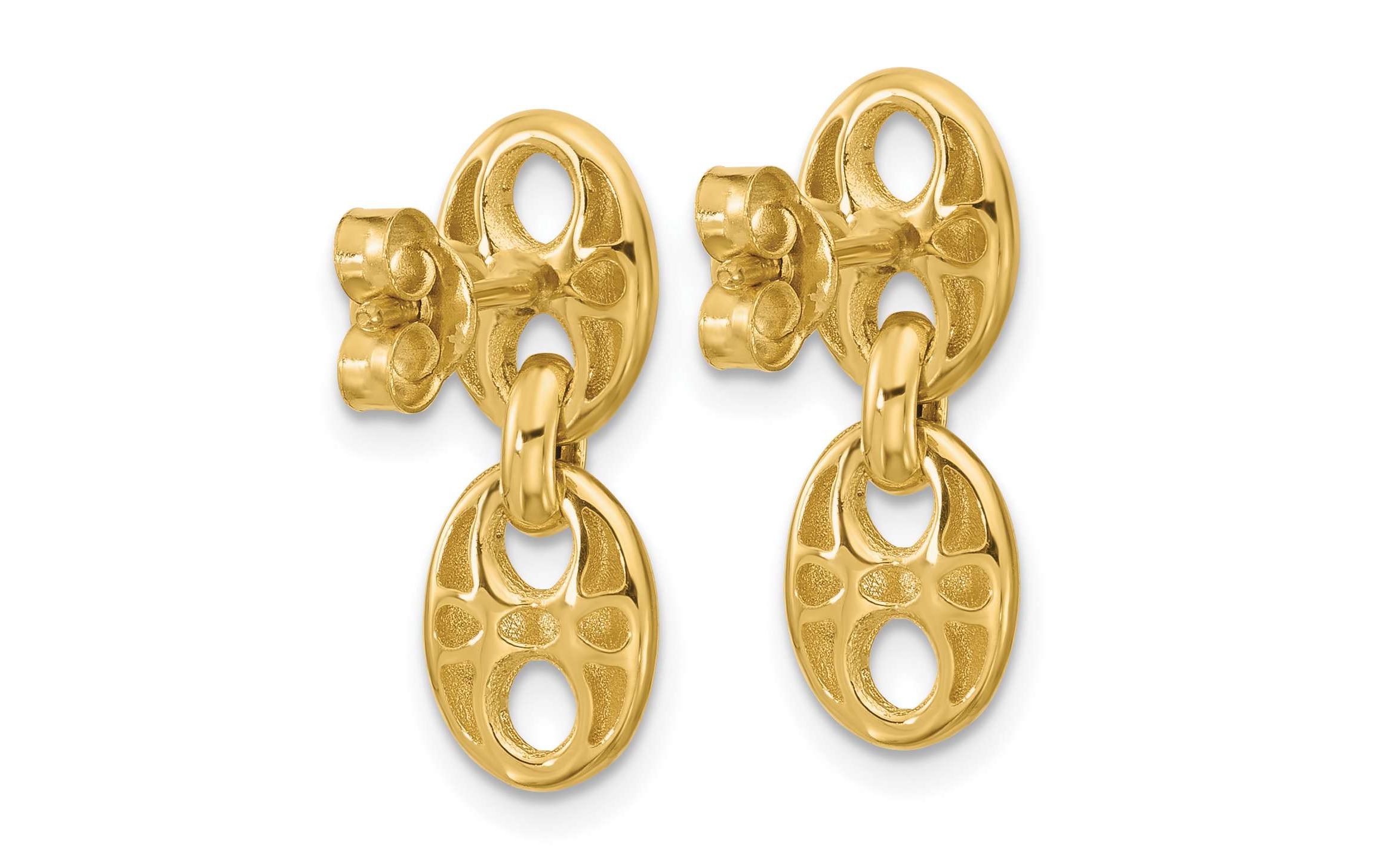 14K Yellow Gold Polished Hollow Dangle post Earrings