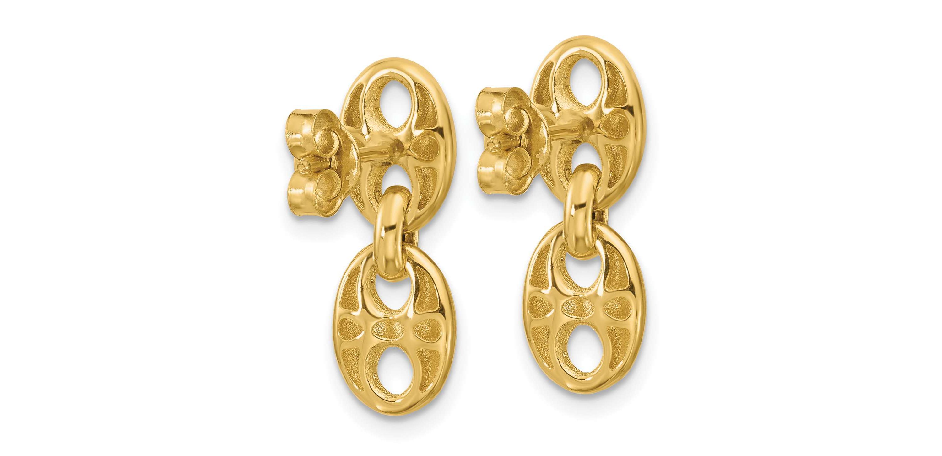 14K Yellow Gold Polished Hollow Dangle post Earrings