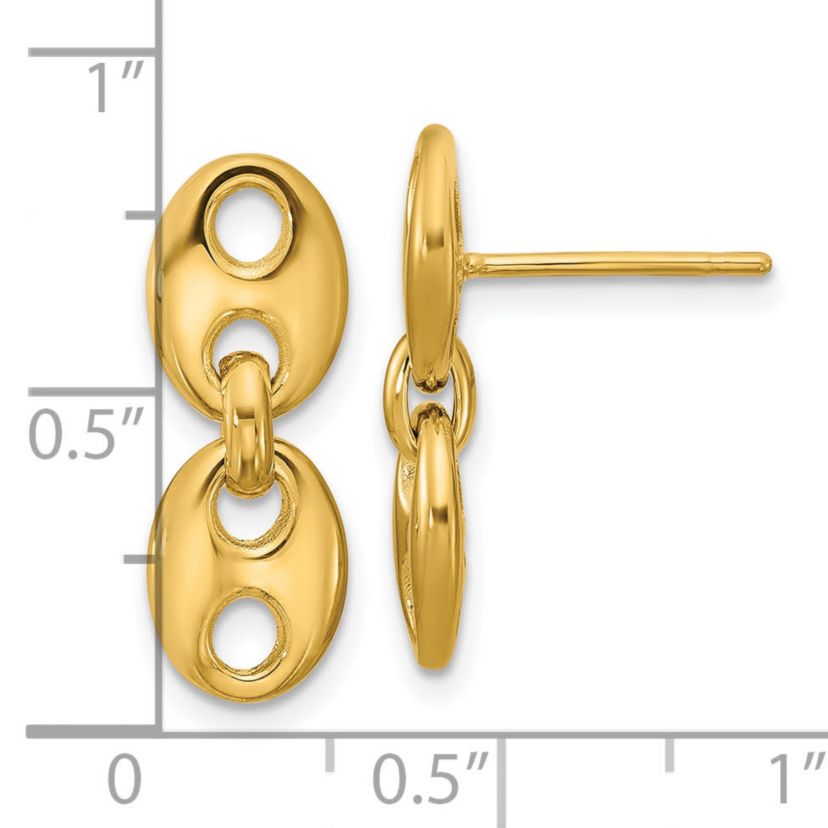 14K Yellow Gold Polished Hollow Dangle post Earrings