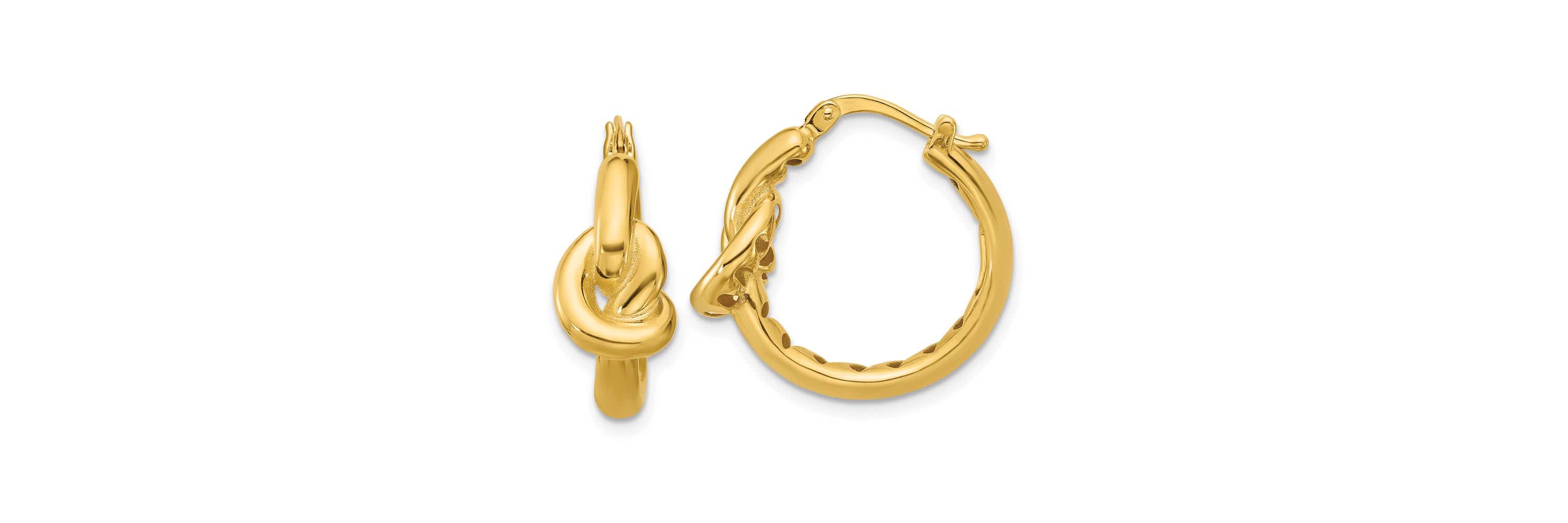 14K Yellow Gold Polished Hollow Knot Round Hoop Earrings