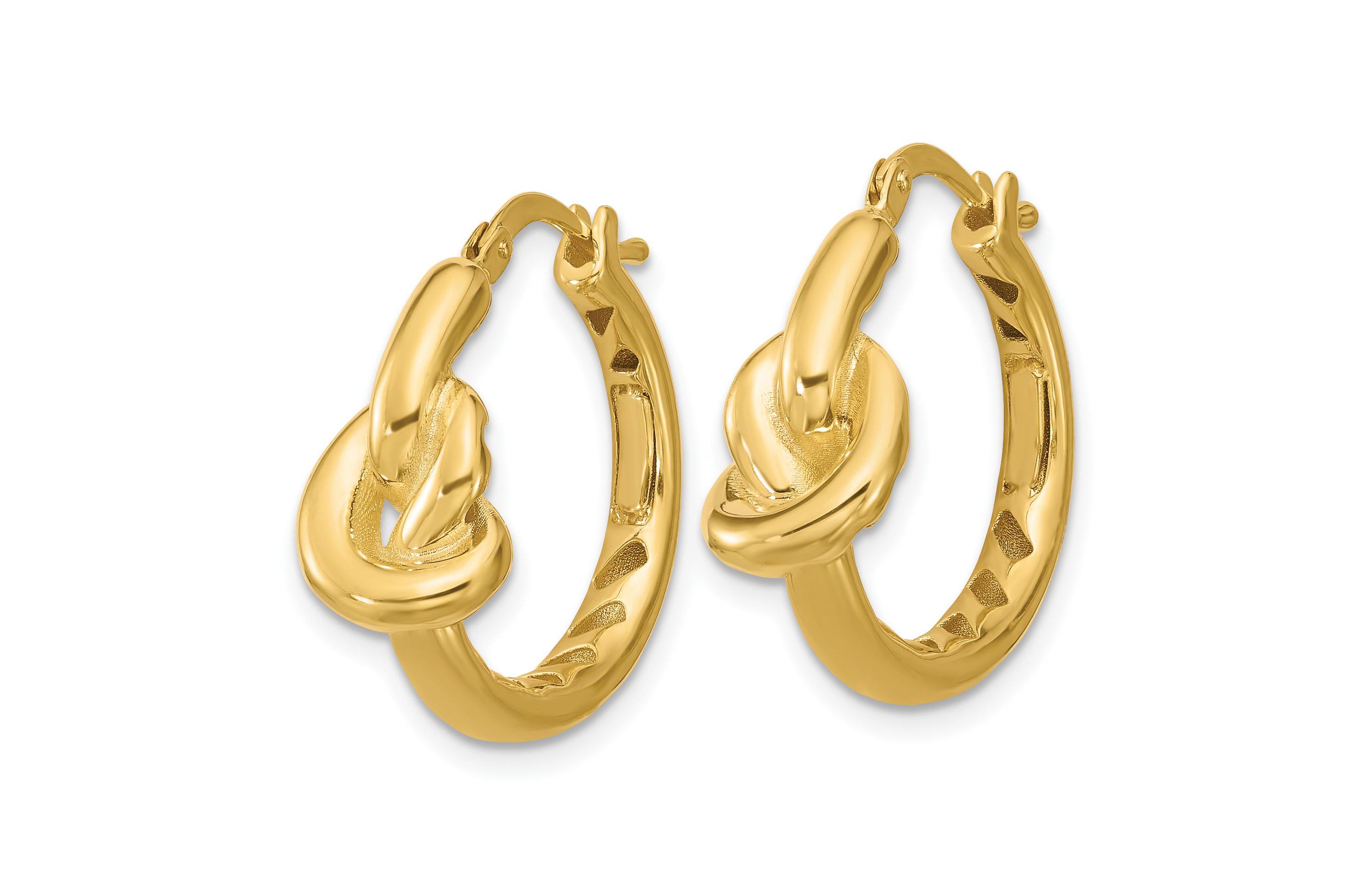 14K Yellow Gold Polished Hollow Knot Round Hoop Earrings