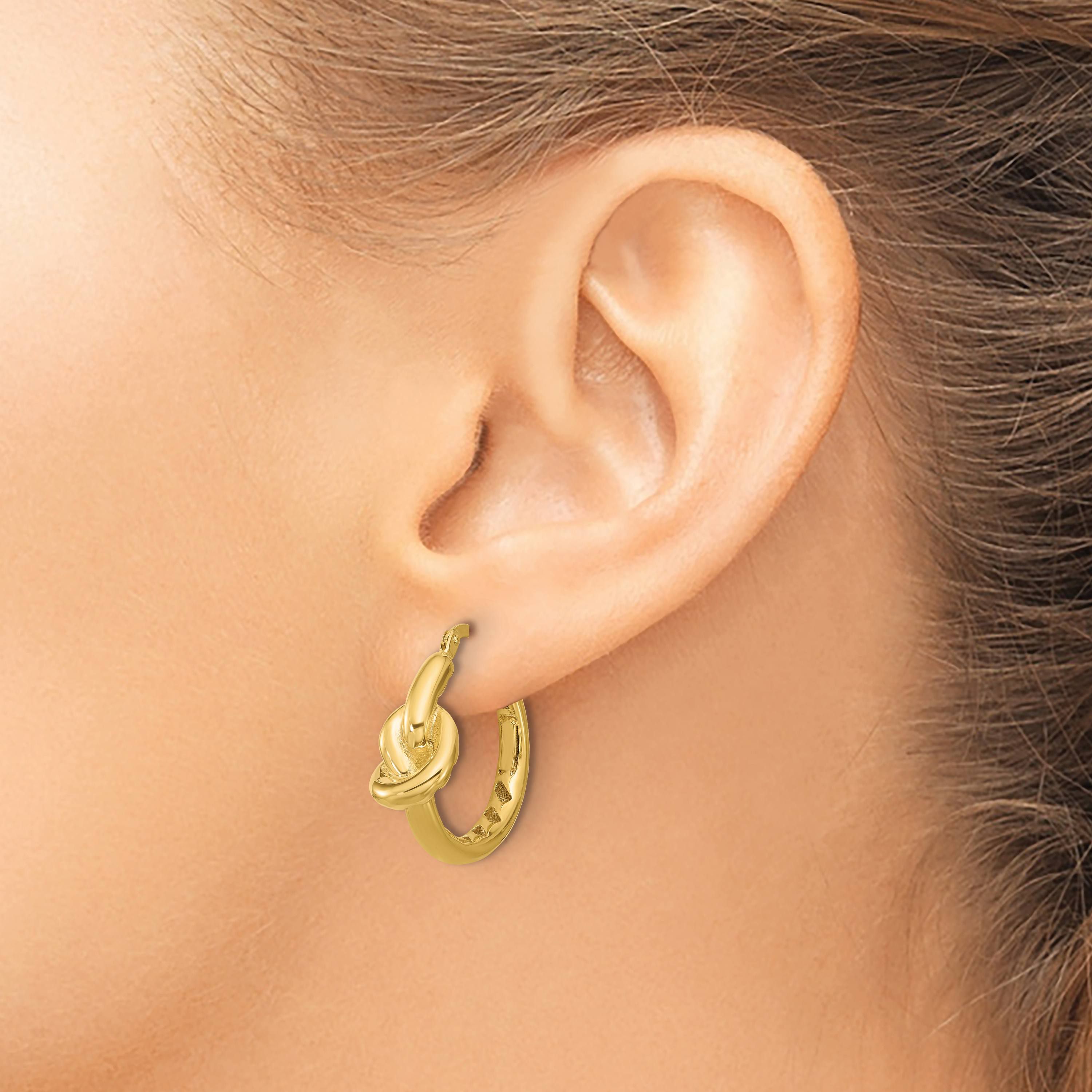 14K Yellow Gold Polished Hollow Knot Round Hoop Earrings