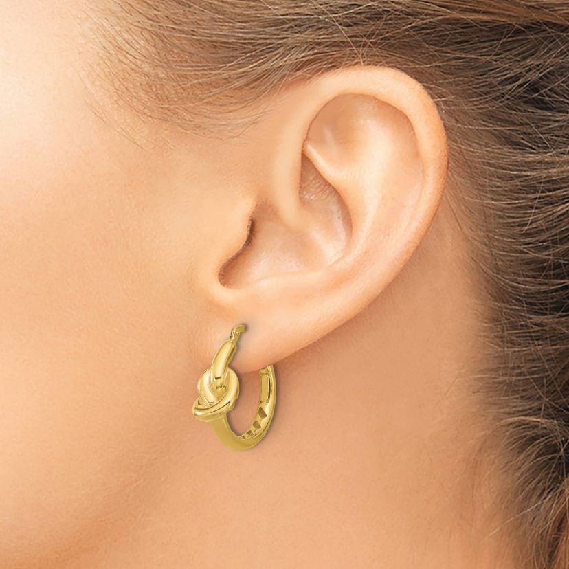 14K Yellow Gold Polished Hollow Knot Round Hoop Earrings