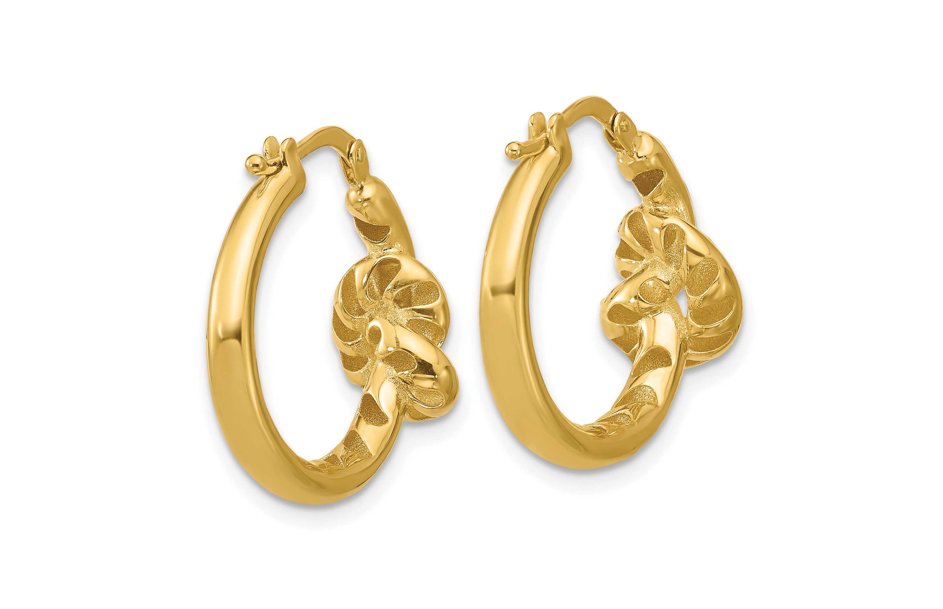 14K Yellow Gold Polished Hollow Knot Round Hoop Earrings