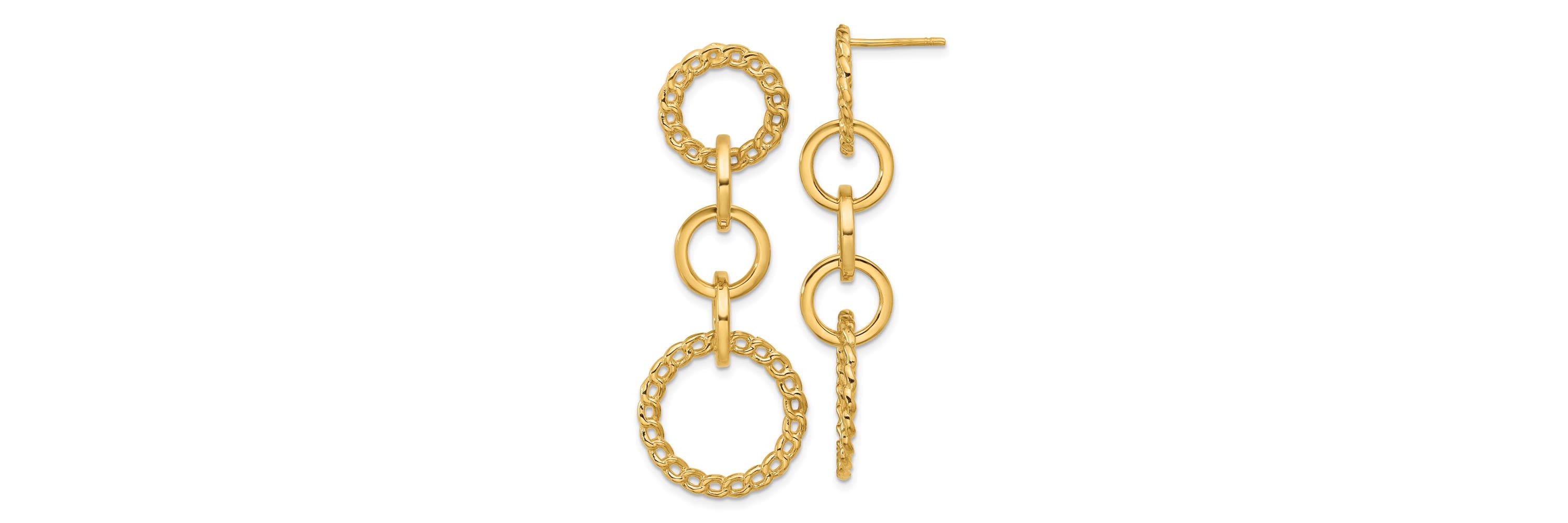 14K Yellow Gold Polished Fancy Circle Link Dangle Post Earrings
