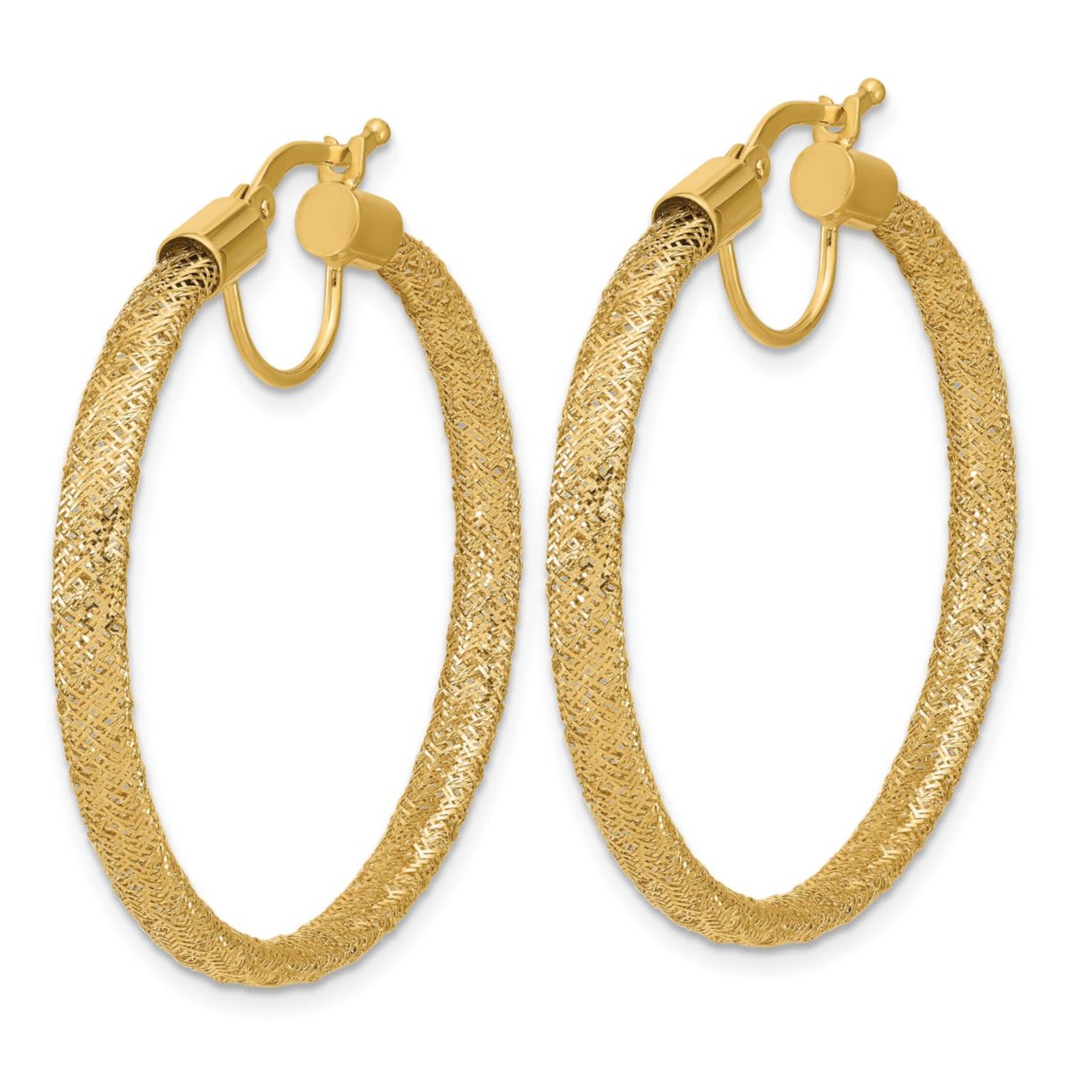 14K Yellow Gold Polished Mesh Round Hoop Earrings