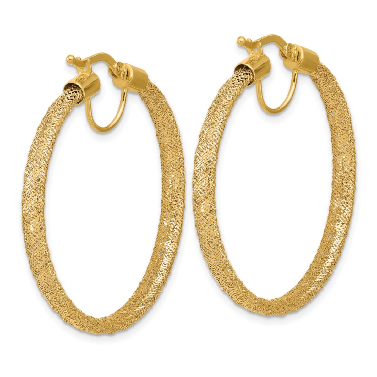 14K Yellow Gold Polished Mesh Round Hoop Earrings