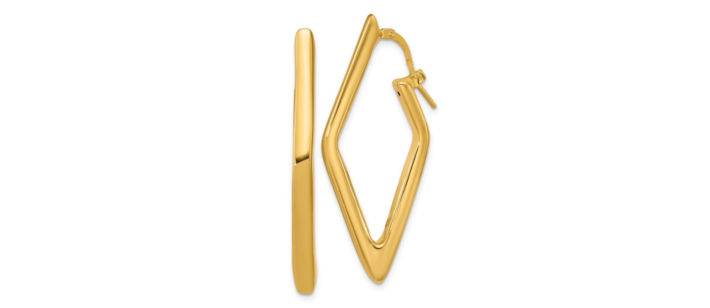 14K Yellow Gold Polished Hollow Diamond Shape Hoop Earrings