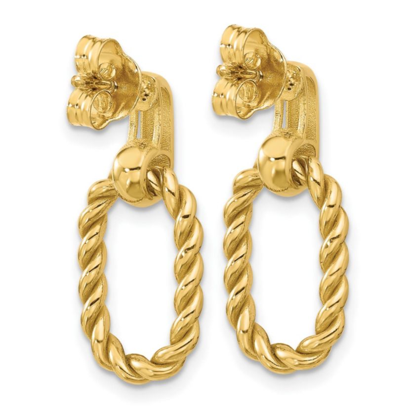 14K Yellow Gold Polished and Twisted Oval Link Dangle Post Earrings