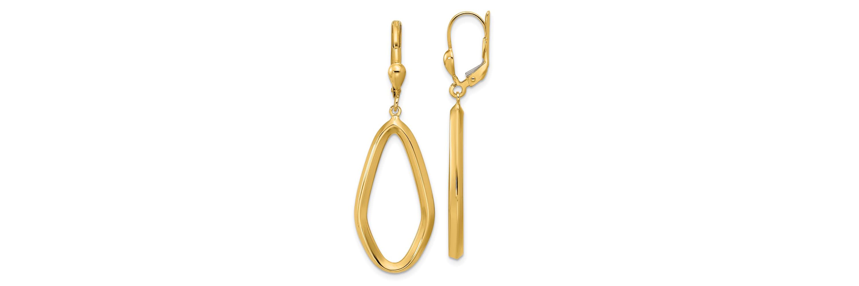 14K Yellow Gold Polished Dangle Leverback Earrings