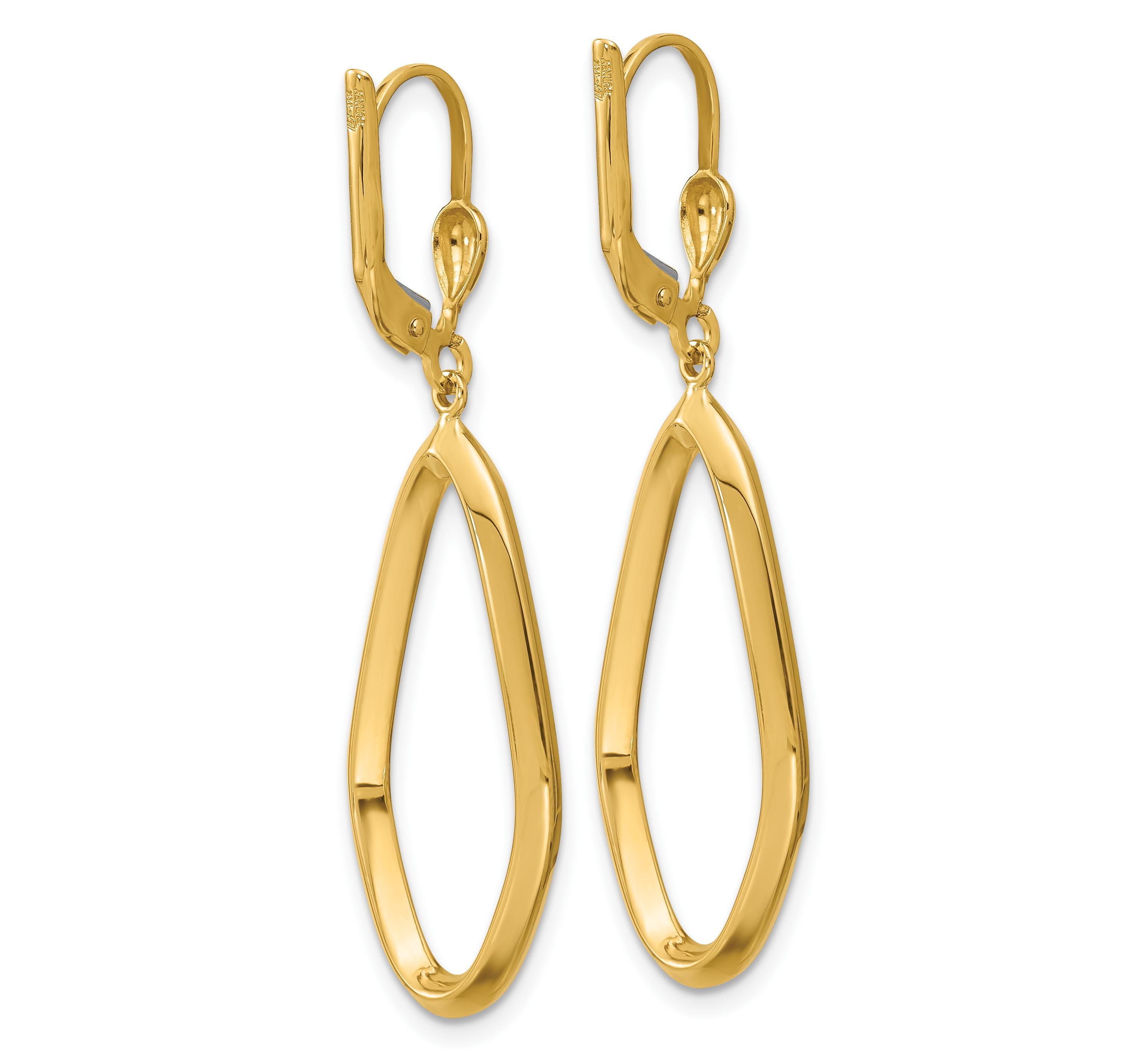 14K Yellow Gold Polished Dangle Leverback Earrings