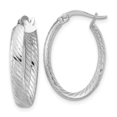 Belk & Co 14K White Gold Polished and Grooved Oval Hoop Earrings
