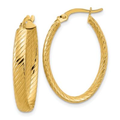 Belk & Co 14K Yellow Gold Polished and Grooved Oval Hoop Earrings