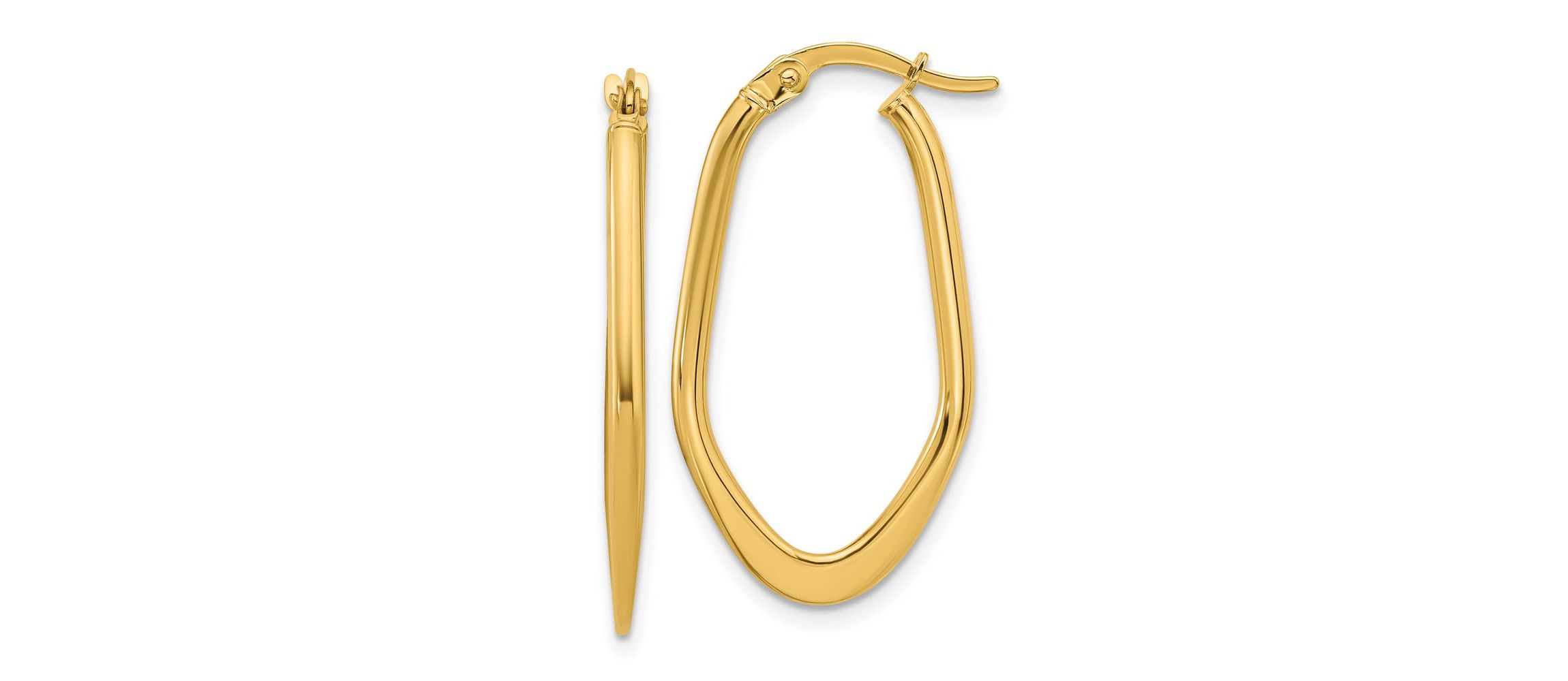14K Yellow Gold Polished Oval Hoop Earrings