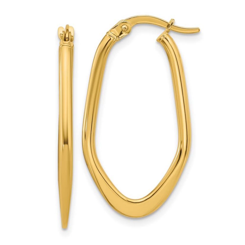 14K Yellow Gold Polished Oval Hoop Earrings