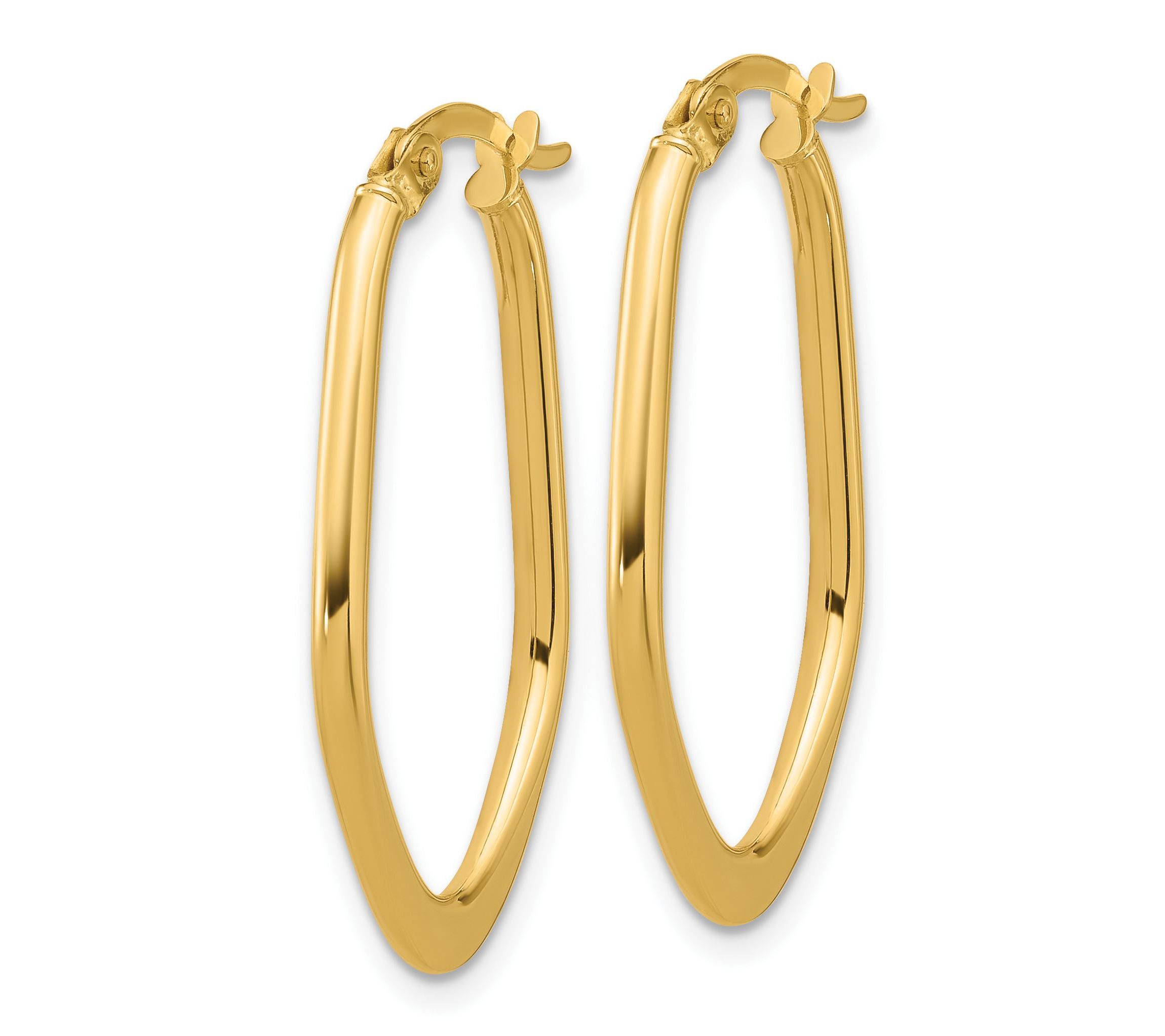 14K Yellow Gold Polished Oval Hoop Earrings