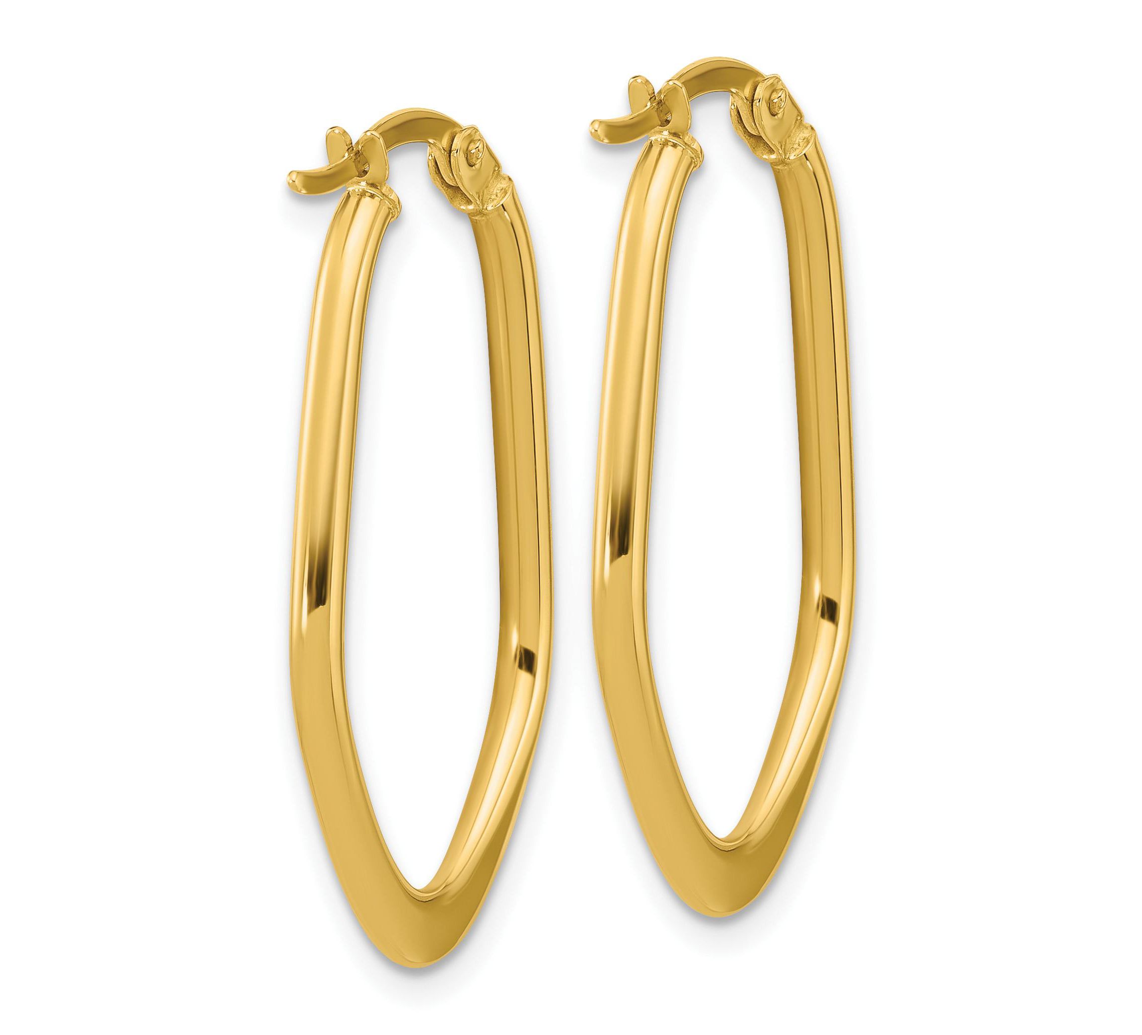 14K Yellow Gold Polished Oval Hoop Earrings