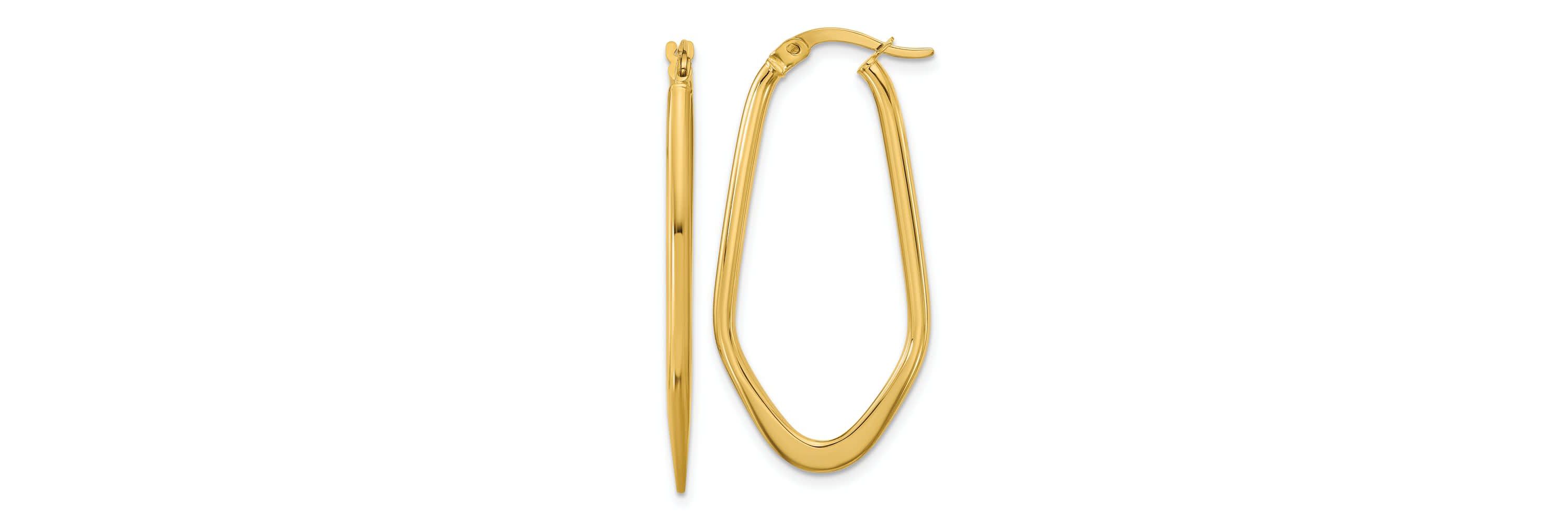 14K Yellow Gold Polished Oval Hoop Earrings